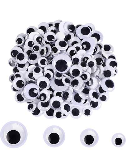 30 件/100 件自粘式活动眼珠，适用于 DIY 工艺品和派对装饰 - 黑色和白色，易于使用，装饰性塑料材质，无需电力