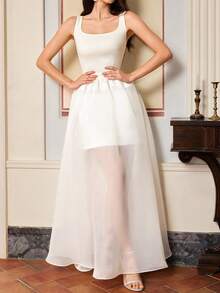 女士夏季纯色网眼吊带派对礼服、约会晚礼服、晚礼服、派对礼服、婚礼宾客礼服、舞会礼服