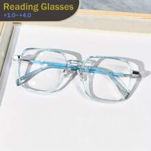 cabecade Gafas de lectura cuadradas grandes, montura de metal, gafas de lectura casuales, gafas de lectura para computadora, unisex, +1.0 a +4.0 - Transparente - Ver 11