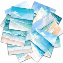 24pcs/Set Retro Beach Wave Theme Scrapbooking Paper, A5 Size, Beach Texture Background, Suitable For DIY Journal, Planner, Craft Paper, Junk Art, Cards, Photo Album, Handwork, Office Supplies, Diary Accessories