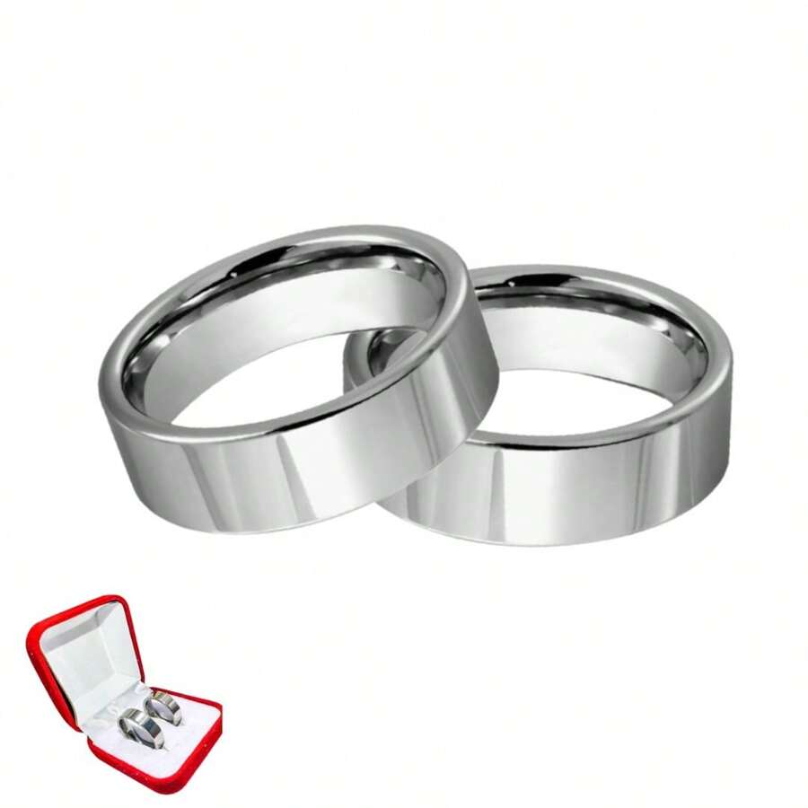 Pair Of Valentine's Rings Silver 6mm Straight Luxury Couple Love Dating Commitment - Bạc - Xem 1