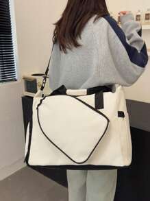 1pc Contrast Color Waterproof Soft Material Fashion Outdoor Fitness Bag, Sports Bag, Large Capacity Lightweight Tennis Bag, Multi-Function Lightweight Dry-Wet Separation Shoe Bag, Handbag Shoulder Bag For Short Trip, Business Travel, Suitable For Travel, Business Trip And Daily Fitness - White - View 6