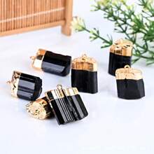 Natural Style Fashion Natural Crystal Pendant Necklace, Unisex Black Beryl Necklace With Adjustable Black Cord, Suitable For Clavicle Chain Jewelry - Black - View 5