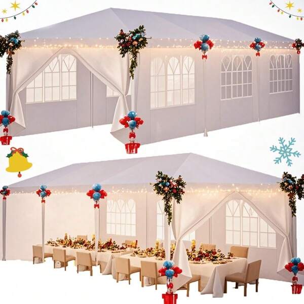 tooluck Pavillon 3x9m wasserdicht stabil Winterfest, Partyzelt mit 8 Abnehmbare Wänden, Gartenpavillon für Party, Hochzeit, UV-Schutz, einfach einzurichten, inklusive Heringe, Abspannseile,Weiß