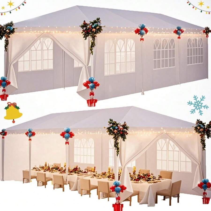 tooluck Gazebo 3x9m Waterproof, Stable, Winterproof, Party Tent With 8 Removable Walls, Garden Pavilion For Parties, Weddings, UV Protection, Easy To Set Up, Including Pegs, Guy Ropes, White