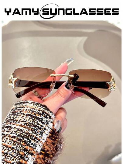 1pc Women's Vintage Y2K Style Star Shaped Frameless Fashion Glasses, Fashion For Summer Beach Vacation,Outdoor,Travel