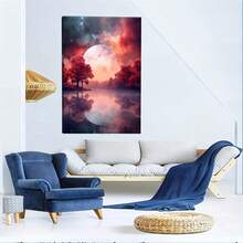 Dreamy Forest Moon River Ideal Gift For Bedroom Living Room Hallway, Mural, Wall Decoration, Room Decoration,Room Ready To Hang Wrapped Canvas With Frame,Can Be Hung