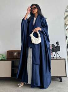 1pc Satin Abaya, Refined Craftsmanship, Elegant High-Quality Material, Fashionable Open Cardigan Design For Women's Daily Wear (Without Hijab),Robe,Modest