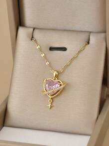 1pc Luxurious Rhinestone & Star Studded Stainless Steel Necklace For Women