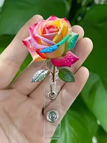 1 pieza Clip de insignia telescópico de rosa arcoíris - Objeto pequeño de moda DIY, Clip de metal, Fácil de colgar en forenses, Es un objeto pequeño práctico para lugares de oficina, exposiciones, escuelas, hospitales, trabajadores de oficina para resaltar sus carretes de insignia personalizados de autoensamblaje, el portador de insignia es muy adecuado para médicos, enfermeras y personal de oficina de maestros voluntarios