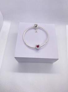 1 pièce 2025 Nouveau bracelet de mode haut de gamme pour femmes DIY meilleures . Bracelet à perles avec bouton strass et charms cœur rouges brillants. Convient pour un port quotidien, idéal pour la Saint-Valentin, la Fête des Mères, les fêtes entre dames, un cadeau d'amour romantique, un bracelet à breloques