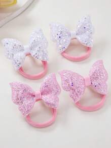 4pcs/Set Girls Shiny Sequin Bowknot Hair Scrunchies, Double Layer Princess Hair Ties, Soft & Non-Damaging, Suitable For Daily Use - Multicolor - View 5