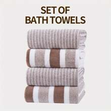 4pcs Set Of Thick, Super Soft, And Absorbent Dual-Color Striped Bath Towels In 70*140cm Size, Made Of Highly Absorbent And Quick Dry Microfiber, Vacuum Packed For Compact Storage Home Bathroom Decor Fall Decor Back To School For Beauty Salon Home Bathroom Shower Towels For Beaty Salon, Hotel Sports,Home Essentials, Towel, Skin Care Bath Towel Sheet