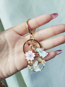1pc Easter Cute Metal Rabbit Keychain Pink Red Drop Oil Cherry Blossom Rabbit Keychain For Women Gift Bag Purse Wallet Handbags Backpack Earphone Bag