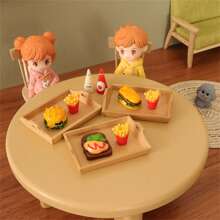 1 set de mini plateaux réalistes de frites et de hamburgers, jouet alimentaire créatif, accessoire de photographie pour la maison