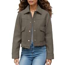 TRAFZA Women's Autumn Jacket, Fashion 3D Front Pocket Button Long Sleeve Coat, Elegant Women's Casual Jacket