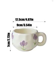 1pc Handmade Ceramic Mug, Asymmetrical Hand-Painted Cute Pattern, Flower Decor Mug, Everyday Drinkware For Office & Home, Suitable For Afternoon Tea, Coffee, Breakfast Oatmeal & Milk, Great Gift For Holidays & Birthdays Back To School