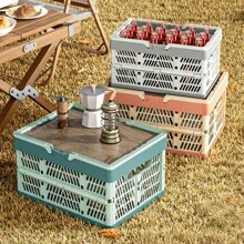 1 pieza Cesta de picnic plegable para exteriores, caja organizadora. Cesta plegable y apilable con contenedores de plástico para picnics. Gran capacidad como cesta de compras para supermercado, tienda minorista, camping.