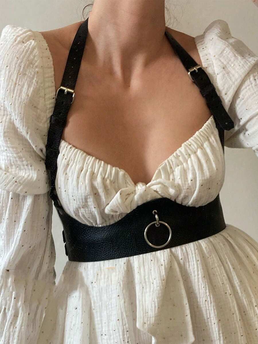 1pc Women Gothic Style PU Leather Corset Waist Belt, Fashionable Suspender Belt For Daily Outfit - Black - View 1