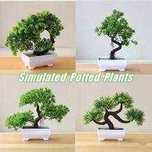 1PC Artificial Plants Bonsai Simulation Plant Potted Green Small Tree Plastic Bonsai Tree Home Office Decoration Gifts Birthday Graduation - View 2