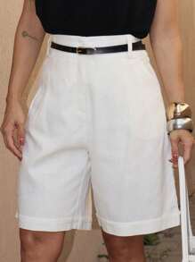 EMILI LLANA MODA Women's Bermuda Shorts With Pockets And Belt - trắng - Xem 4