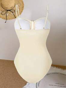 Conjunto de traje de baño de una pieza sin mangas con falda de cobertura de encaje, nueva llegada del verano 2025 - Albaricoque - Ver 10