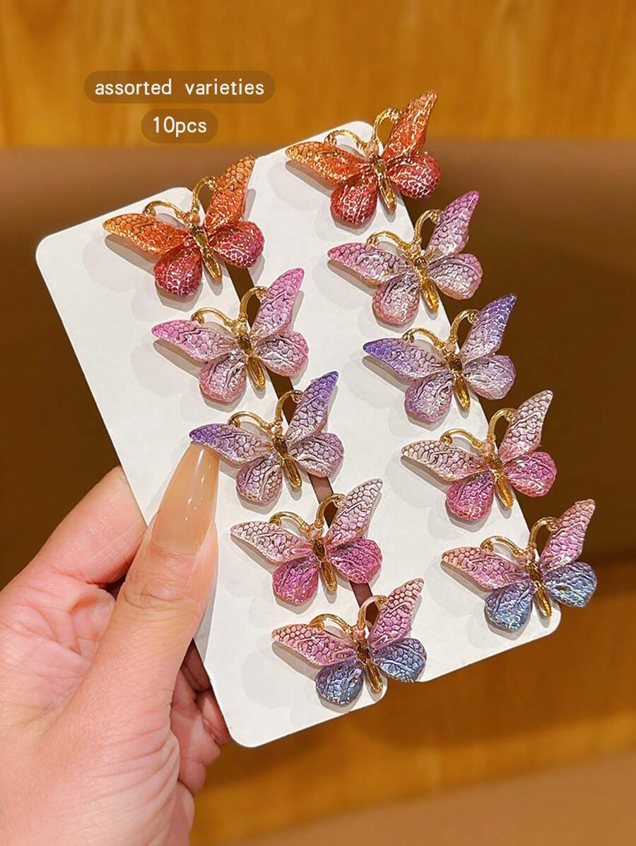 10 件装可爱蝴蝶发夹，甜美风格，价格实惠的日常发饰