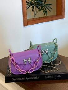 This 1-Piece Mini Solid Color Bow Shoulder Bag Features A Stylish Design, Comfortable And Exquisite Touch, High Aesthetic Value, And High-Quality Texture. It Has Multiple Styles To Choose From, Equipped With A Flip Cover, Suitable For School, Shopping, And Leisure Activities. Suitable For Daily Use In Spring And Summer, It Is The Best Choice For Gifting To Friends And Family - View 3