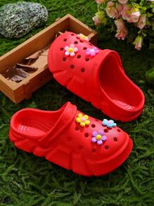 HOEASE Cute Cartoon Flower Design Clogs For Girls, Breathable Non-Slip Slip-On Sandals, Indoor Outdoor Beach Shoes Garden Shoes For All Seasons