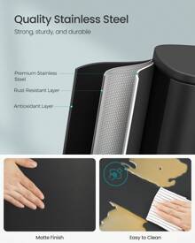 SONGMICS 13 Gallon (50 L) Trash Can, Stainless Steel Kitchen Garbage Can, Recycling Or Waste Bin, Soft Close, Step-On Pedal, Removable Inner Bucket, White - 黑色 - 查看 2