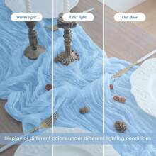 1/2/3 Stücke Käsewäsche Tischläufer, beige Boho Stil Gaze Käse Wäsche Land transparente Tischdecke für Hochzeit, Feiertag, Abschlussfeier Dekoration - Himmelblau - Übersicht 7