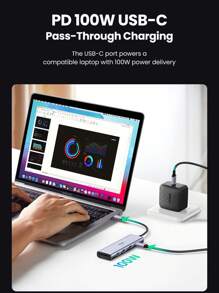 UGREEN 4K 60Hz USB C 集线器 USB C 加密狗适配器，带 PD 100W RJ45 HDMI 2.1 USB 3.0 端口 SD/Micro SD 读卡器，兼容 Think Pad T14 Pro Air M3 XPS 和更多 Type C 设备 - 灰色 - 查看 6