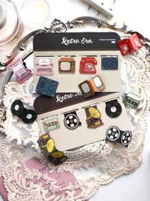 4 件复古媒体主题磁性书签、图书借阅卡、书签、阅读备忘卡、DIY 留言卡、学生用书页标记、学校用品、返校 - 彩色 - 查看 7