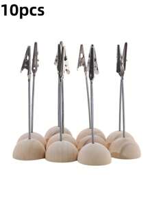 10pcs Message Holder, Seat Card Holder, Wood Color, Creative Crocodile Iron Clip, Pine Square Business Card Holder, Event And Party Supplies,10pcs Wooden Place Card Holders With Alligator Clips - Perfect For Weddings, Parties, And Events - Display Table Numbers And Photos With Ease - Multicolor - View 13