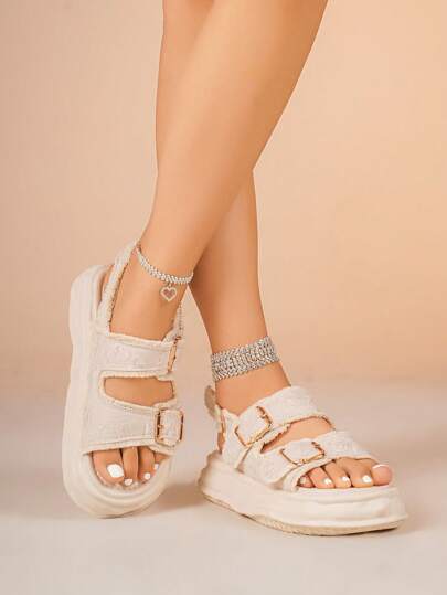 女士休闲户外扣带百搭街头时尚舒适可调节高品质厚底凉鞋