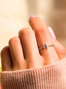 T 形可调节 925 纯银戒指，简约设计，完美的母亲节礼物，适合女性日常佩戴