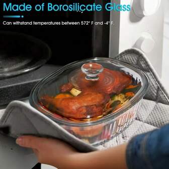 Clear Glass Casserole With Lid, Heat-Resistant Oval Baking Pan With Grooves, Versatile Food Containers For Baking, Cooking, Desserts, Chicken, Pasta