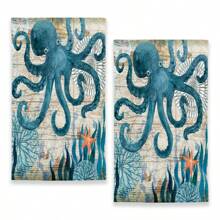 2pcs/Set Super Soft Sea Turtle Design Hand Towels, Made Of Superb Polyester Fabric, Woven Dish Towels, Hand Wash Only, Perfect For Modern Farmhouse Vacation Home Decor, Neighbor Gift, Cleaning Supplies, Kitchen Towels - Multicolor - View 5