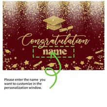 Customizable Personalized Red Gold 2025 Graduation Backdrop Banner Class Of 2025 With Gold Glitter Bachelor Hat Diploma Congratulations Graduation Party Theme Customizable Name Happy Graduation Perfect For 2025 Graduation Party Decorations - White - View 5