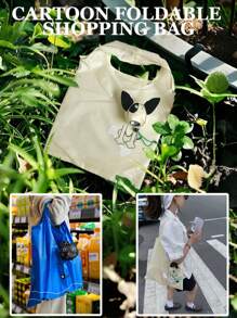 1pc/Cartoon Foldable Shopping Bag/Carry-On Portable Large-Capacity Shoulder Bag/Supermarket Bag/Storage Type Hanging Bag/Lightweight And Large-Capacity Shopping Bag/Can Be Folded Up To Become A Cute Cat Or Dog.
