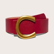 1pc Fashion C-Buckle Waist Belt, Black Color, Novel Design, Suitable For Dress & Skirt, High-End Solid Color