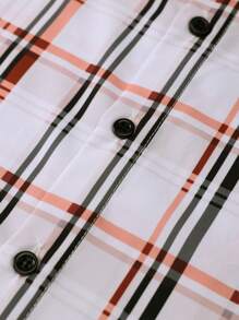 男士休闲格子短袖衬衫，清凉透气 - 白色 - 查看 4