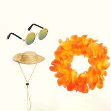 3pcs Summer Porch Goose Outfits For Plastic Goose 23/17'' Lawn Patio Statue Clothes Straw Hat And Hawaiian Lei Costume