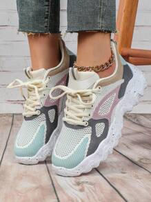 Zapatillas de running ligeras, transpirables y flexibles con diseño de patchwork de varios colores y suela antideslizante para mujeres