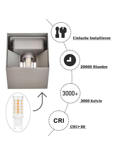 LED Wand Verlichting Outdoor Zwart Up/Down Lamp Indoor Outdoor, Replaceable G9 Bulb, IP65 Rated, 3000K Warm Wit Stairwells Exteriors view 6