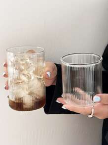 1pc/4pcs Vertical Stripe Glass Cup,Straight Design Glass Cup,Straight Coffee Glass Cup,Creative Glass Cup,Vertical Cold Drink Cup,Simple Beverage Cup,Retro Stripe Cup,Ribbed Transparent Coffee Cup,American Latte Coffee Cup,Heat-Resistant Drinking Glass Cup,Transparent Glass Cup,Beer Cup,Cocktail Cup,Summer Beverage Glass Cup,Beverage Cup