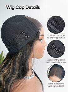Tóc giả Jessie's Wig Highlights không cần keo, kiểu dáng nâng cấp 4x4, ren cắt sẵn, sóng nhẹ, chân tóc đen, tóc thật 100%, mật độ 180%, dài 16-26 inch, highlight balayage, màu vàng mật ong. - SNATURAL/27 - Xem 7