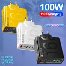 XJDR Cargador de 100W 1 pieza 4 USB-A + 4 USB-C compatible con iPhone 16, 15, 14, 13, carga súper rápida con 8 puertos, cargador de pared adecuado para viajes, oficina, dormitorio y uso doméstico
