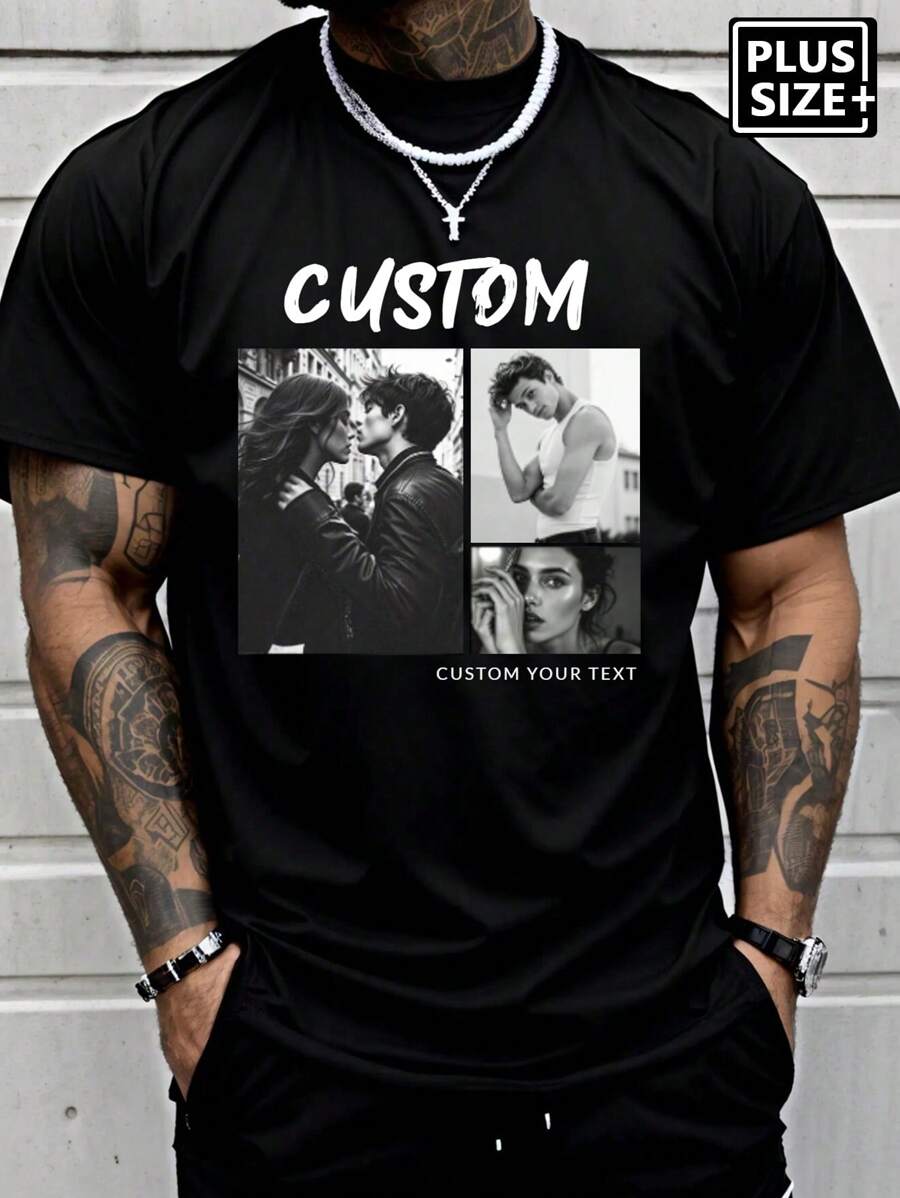 Koszulka męska w dużym rozmiarze z nadrukiem i zdjęciem, spersonalizowany tekst i wzór inspirowany zwierzętami. Idealne na rocznice dla par, spotkania rodzinne, letnie zestawy, prezent na Dzień Ojca i odzież dla miłośników zwierząt.