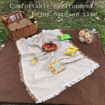 1pc Outdoor Picnic Mat Linen Camping Blanket Atmosphere Tablecloth Ground Mat Picnic Rug, Multi-Color Options, Suitable For Outing, Car Trunk Mat, Sofa Cover